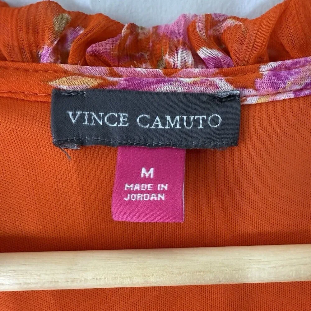 Vince Camuto Mini Short Floral Tiered Ruffle Shift Dress Orange NWT Sz M - Picture 7 of 10
